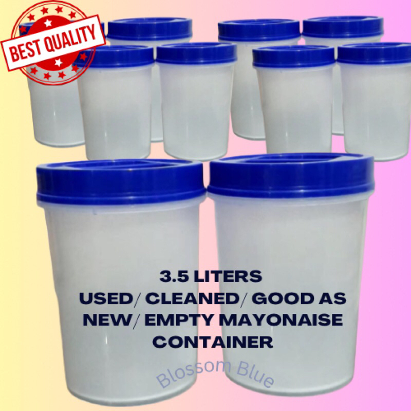 3.5 liters used mayo canister/cleaned/good as new mayonaise jar container